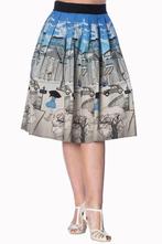 paris 50's skirt black white blue market retro S rok markt, Banned retro, Nieuw, Knielengte, Maat 36 (S)