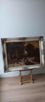 schilderij in Sepia, beekje, gesigneerd. L. HUNTINGA, Antiek en Kunst, Kunst | Schilderijen | Klassiek, Ophalen of Verzenden