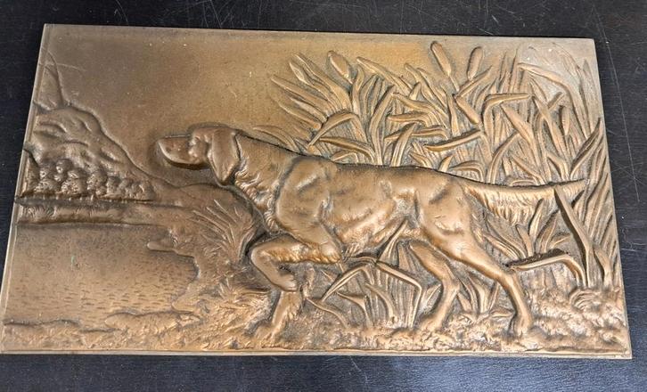 Bronzen ? Plaquette Jachthond, Antiek en Kunst, Antiek | Koper en Brons, Brons, Ophalen of Verzenden