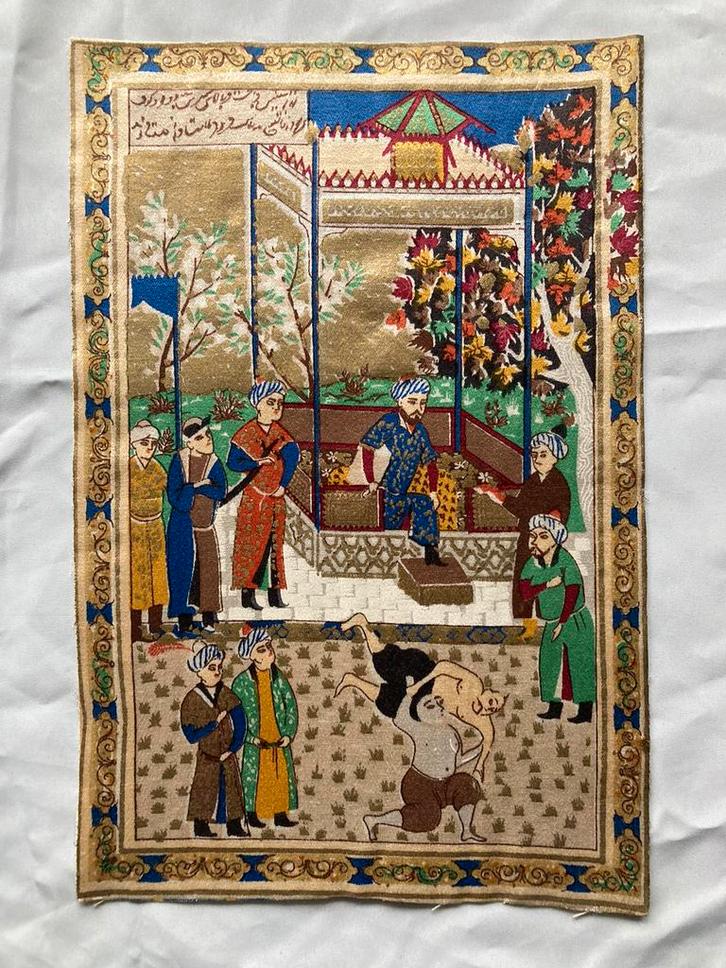 Schilderij Perzië Iran op zijde, Antiek en Kunst, Kunst | Niet-Westerse kunst, Ophalen of Verzenden