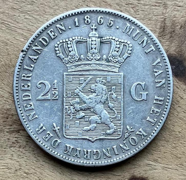 2,5 gulden 1865 Willem III, Postzegels en Munten, Munten | Nederland, Losse munt, 2½ gulden, Koning Willem III, Zilver, Ophalen