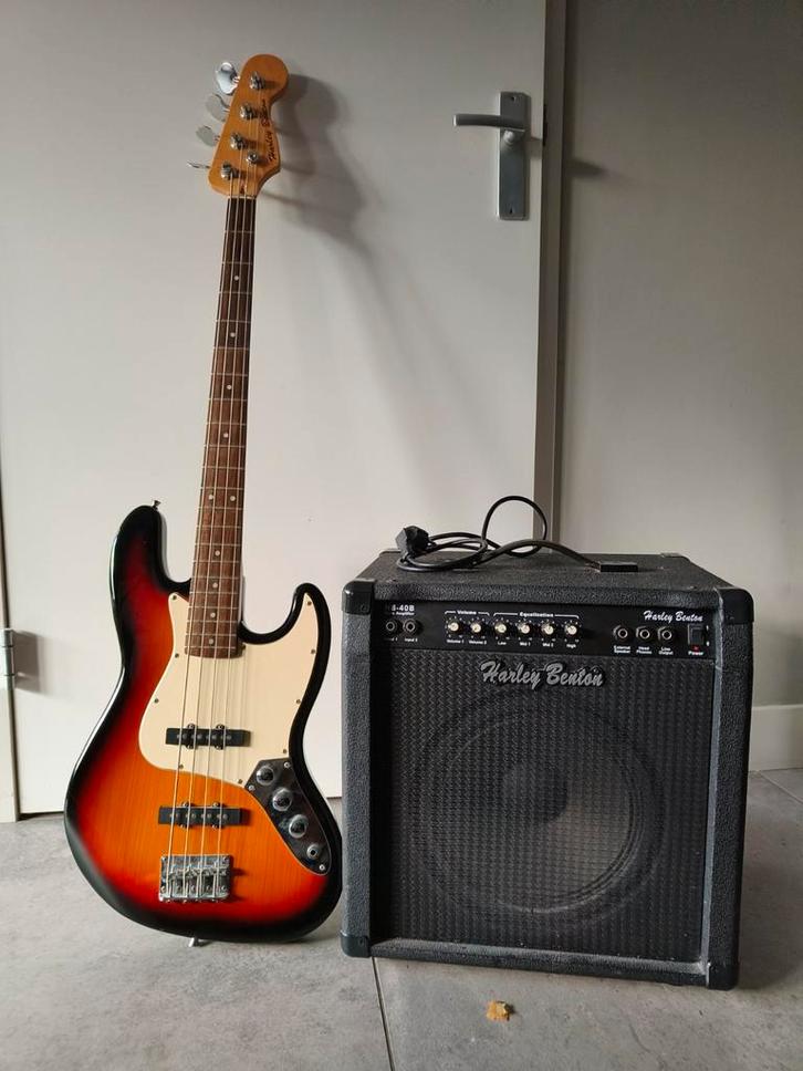 Basgitaar Set Harley Benton -basgitaar, versterker & tas, Muziek en Instrumenten, Versterkers | Bas en Gitaar, Gebruikt, 50 tot 100 watt
