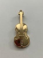 Goudkleurige met strass broche viol, Sieraden, Tassen en Uiterlijk, Overige materialen, Minder dan 4 cm, Ophalen of Verzenden