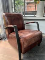 Fauteuil industrieel bruin leder met metaal, Gebruikt, Leer, Ophalen of Verzenden