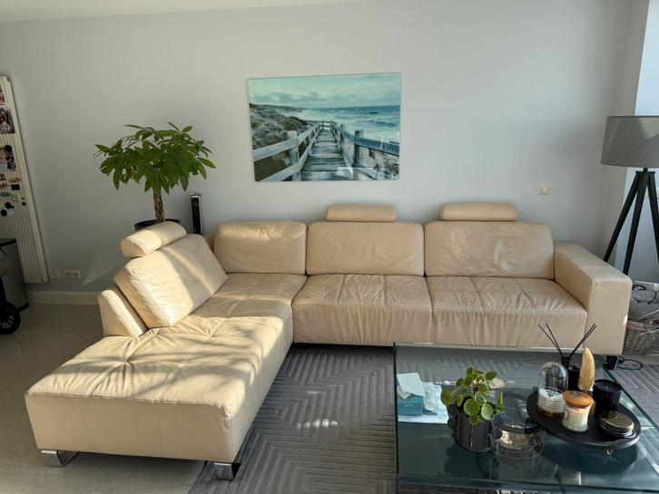 Leren hoekbank in goede staat, Huis en Inrichting, Banken | Bankstellen, Gebruikt, Hoekbank, Vierpersoons of meer, 300 cm of meer