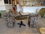 Set van 2 zebra fauteuils + ronde tafel met gouden details, Donyavimin@gmail.com, Gebruikt, Ophalen of Verzenden, 5363st