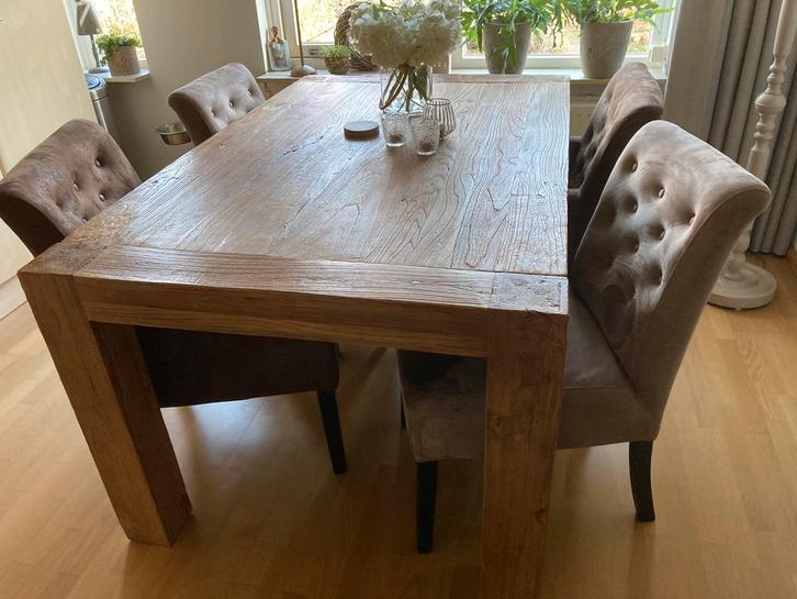 Eettafel met stoelen, Huis en Inrichting, Tafels | Eettafels, Gebruikt, 100 tot 150 cm, 200 cm of meer, Vier personen, Rechthoekig