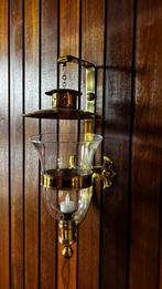 Messing Wandkandelaar met Glazen Windlicht, Huis en Inrichting, Ophalen, Zo goed als nieuw, Glas