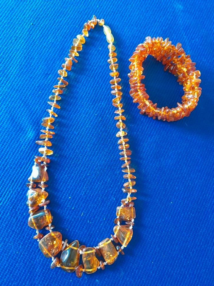 Barnstenen ketting met armband - 50 cm., Sieraden, Tassen en Uiterlijk, Kettingen, Zo goed als nieuw, Steen of Mineraal, Oranje