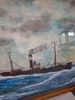 vintage schilderij vissersschip stoomboot trawler op zee, Ophalen, Gebruikt, Motorboot, Overige typen