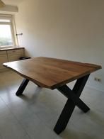 Massieve eiken eettafel - metalen X-poten (vanaf €349,99!), Ophalen, 100 tot 150 cm, Industrieel & landelijk, modern-rustiek, Zo goed als nieuw