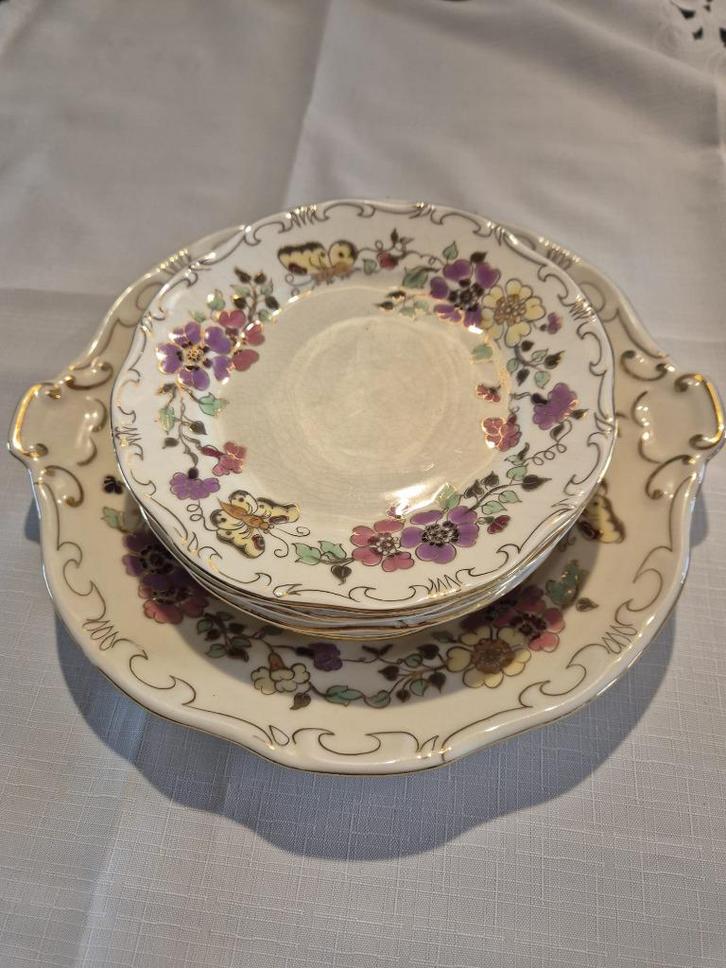 Zsolnay porselein gebaksset 6 personen - uniek - vintage, Antiek en Kunst, Antiek | Keramiek en Aardewerk, Ophalen of Verzenden