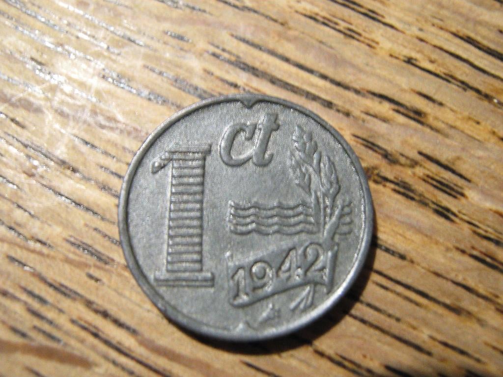 Oorlogsgeld WW2, zinken Cent 1942 Duitse bezetting #463, Ophalen of Verzenden, Koningin Wilhelmina, 1 cent, Losse munt
