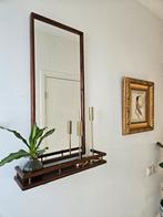 Vintage wandspiegel in houten lijst met plankje, Ophalen, Gebruikt, 100 tot 150 cm, Rechthoekig