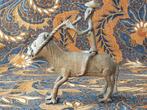 Krijger op paard mooi antiek brons beeldje uit India 10,6 cm, Ophalen of Verzenden