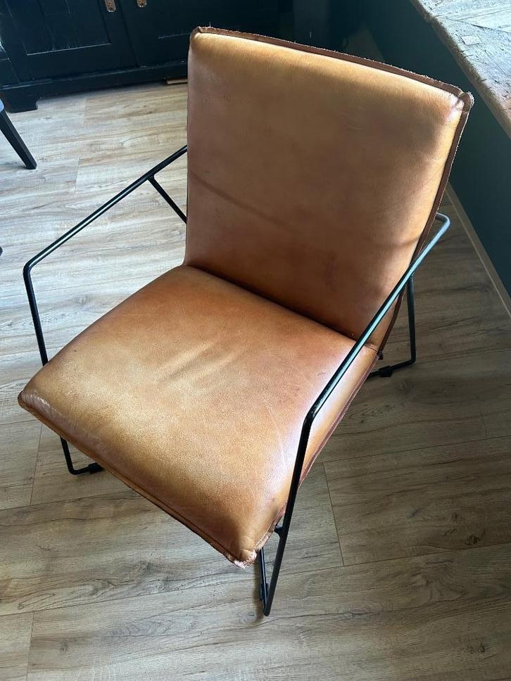 Leren cognackleurige designer stoel, Huis en Inrichting, Stoelen, Zo goed als nieuw, Eén, Leer, Metaal, Bruin, Ophalen