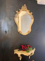 Antiek barok spiegel met console in creme met goud, Antiek en Kunst, Ophalen, Ovaal, Minder dan 100 cm