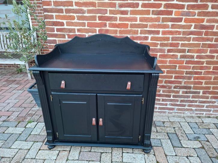Zwarte commode met lade en kast, Kinderen en Baby's, Kinderkamer | Commodes en Kasten, Gebruikt, Commode, Minder dan 90 cm, Minder dan 75 cm