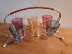 vintage oranje rekje + 6 shotglaasjes glaasjes eierrekje, Ophalen of Verzenden, Zo goed als nieuw, Borrel- of Shotglas
