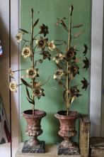 Antiek frans altaar vaas oogstkandelaar bloemen koper medici, Ophalen of Verzenden
