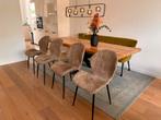 4 Goossens Presley eetkamerstoelen, Bruin, Ophalen of Verzenden, Zo goed als nieuw, Stof