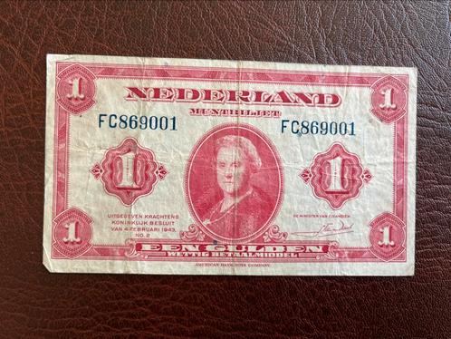 Een gulden 1943, Postzegels en Munten, Bankbiljetten | Nederland, Los biljet, 1 gulden, Ophalen of Verzenden