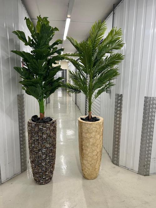 Schelpenvazen met kunstplanten, Huis en Inrichting, Woonaccessoires | Kunstplanten en Kunstbloemen, Zo goed als nieuw, Ophalen of Verzenden
