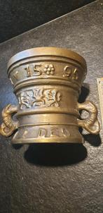 Oude vijzel mortuarium messing brons 1,6kg jaar 1595, Ophalen of Verzenden