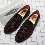 Zwarte heren loafers met rode bergkristal glitter instappers, Verzenden, Nieuw, Zwart, Loafers