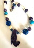 Vintage kunststof ketting met papegaai, Met hanger, Kunststof, Gebruikt, Overige kleuren