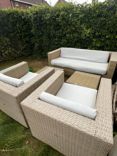 Loungeset bois le duc beige / zandkleur met kussens, Tuin en Terras, Tuinsets en Loungesets, Gebruikt, Kunststof, Ophalen