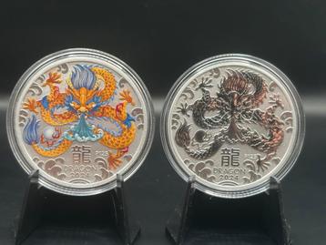 2 x 1oz Lunar 3 dragon 2024 - kleur en normaal zilver .9999 beschikbaar voor biedingen