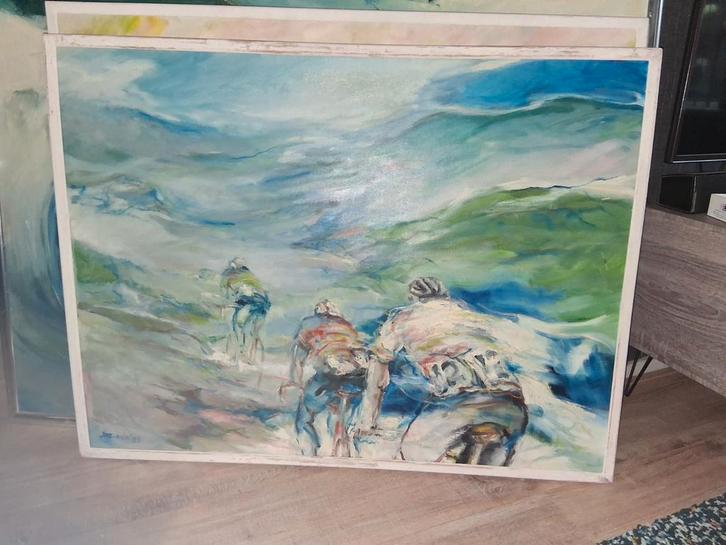 3 schilderijen Jan Jas thema sport, Antiek en Kunst, Kunst | Schilderijen | Abstract, Ophalen of Verzenden