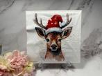 Knutsel servetten 2 Herten met kerst muts nr KHM3, Ophalen of Verzenden, Nieuw, Materiaal