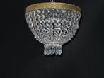 Kristallen plafonnière heeft een brede vergulde messing rand, Ophalen of Verzenden, Gebruikt