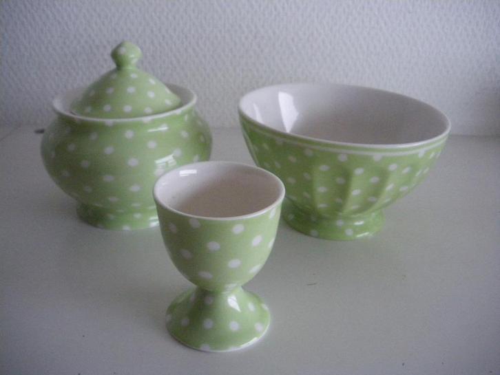 Greengate servies groen gestipt, Huis en Inrichting, Keuken | Servies, Zo goed als nieuw, Overige stijlen, Ophalen of Verzenden