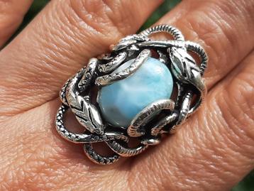 Vanoli 925 zilveren slangen / slang ring met larimar maat 18 beschikbaar voor biedingen
