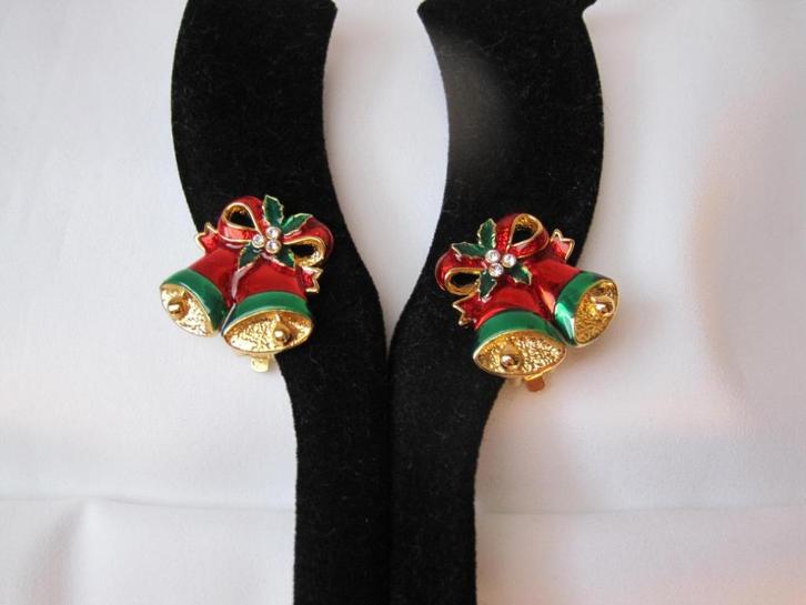 Oorbellen kerstklokjes /rood groen zwart emaille, Diversen, Kerst, Zo goed als nieuw, Verzenden