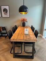 Eettafel set, 6 leren eetkamerstoelen en tafel, Huis en Inrichting, Ophalen, Zo goed als nieuw, 4 tot 6 stoelen