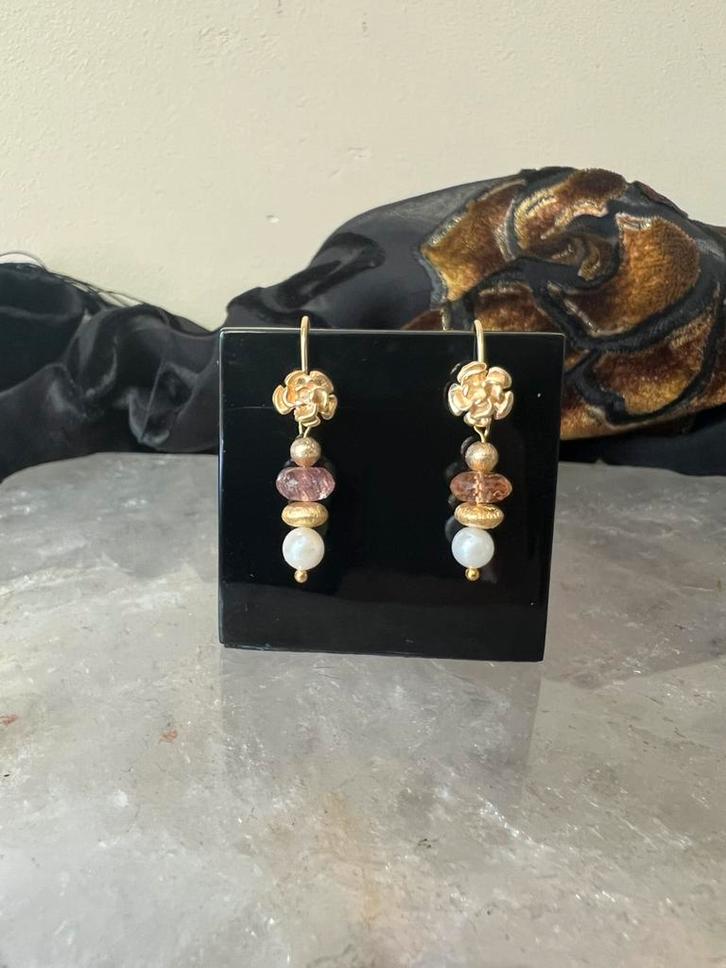 Goudtopaas imperial topaas Akoya zoutwater parel zeldzaam, Sieraden, Tassen en Uiterlijk, Oorbellen, Nieuw, Zilver, Met edelsteen