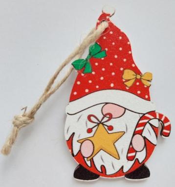 Houten hanger gnoom rood met ster en zuurstok 3,5 x 6,3 cm beschikbaar voor biedingen