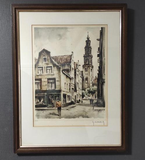 Ets "Roger Hebbelinck" II Amsterdam zicht op de Westertoren, Antiek en Kunst, Kunst | Etsen en Gravures, Ophalen