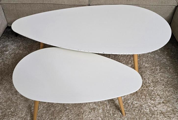 Set van 2 witte salontafels, Huis en Inrichting, Tafels | Salontafels, Gebruikt, Minder dan 50 cm, 50 tot 100 cm, 50 tot 100 cm