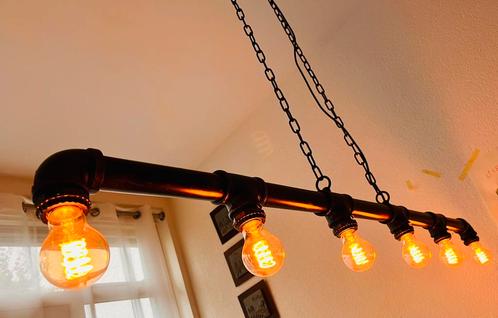 Industriele hanglamp boven eettafel, Huis en Inrichting, Lampen | Hanglampen, Zo goed als nieuw, 75 cm of meer, Ophalen