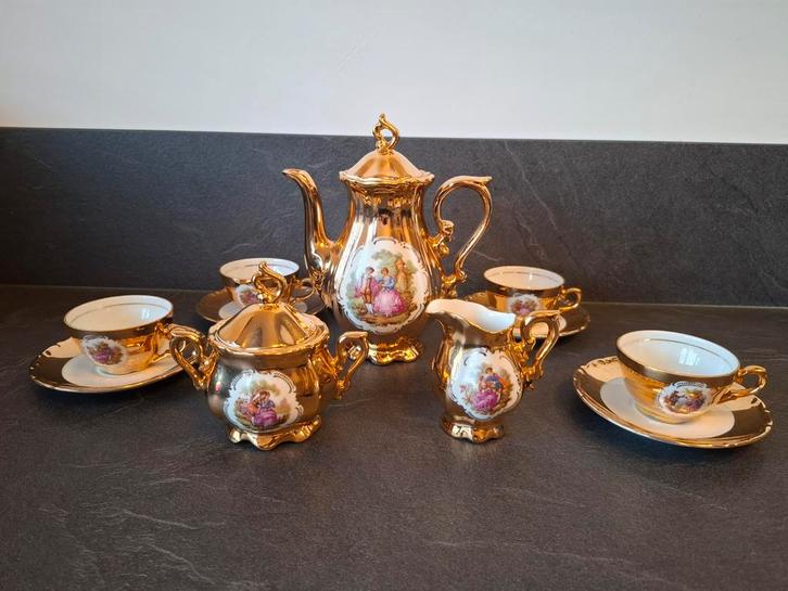 Schaller Wiesau/ Zeldzaam vintage verguld Bavaria serviesset, Antiek en Kunst, Antiek | Servies compleet, Ophalen of Verzenden