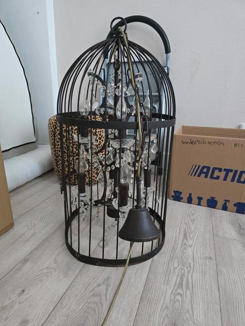 Vogelkooi Hanglamp met Kristallen, Huis en Inrichting, Lampen | Hanglampen, Nieuw, 75 cm of meer, Glas, Metaal, Ophalen
