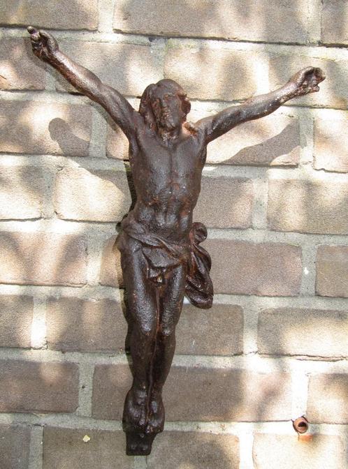 Oude Brocante Antieke Corpus Kruisbeeld Jezus Gietijzer, Antiek en Kunst, Antiek | Religie, Ophalen of Verzenden