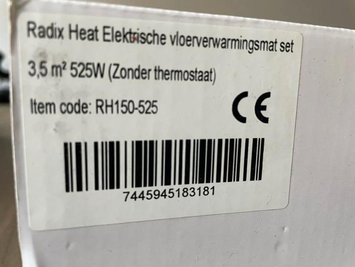 Radix Heat Elektrische Vloerverwarmingsmat 3,5m², Doe-het-zelf en Verbouw, Verwarming en Radiatoren, Nieuw, Overige typen, 500 tot 800 watt