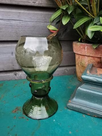 Oud geslepen glas 21cm hoog! Naam/datum gegraveerd Miekje's  beschikbaar voor biedingen