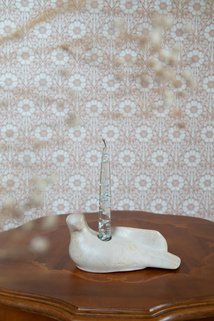 Vintage kandelaar speksteen duif, Ophalen of Verzenden, Gebruikt, Overige materialen, Minder dan 25 cm